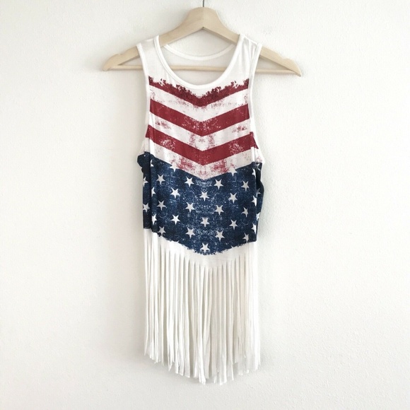 Tops - NWOT Off White American Flag Fringe Tank Top